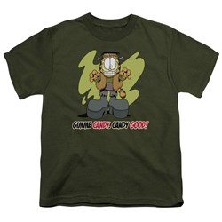 Garfield - Candy Good - Big Boys Military Green S/S T-Shirt For Boys