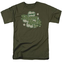 Lucky'S Shamrock Cafe - Adult Green Ringer S/S T-Shirt For Men