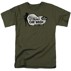 Bob'S Bikini Car Wash - Adult Military Green S/S T-Shirt For Men