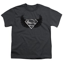 Superman -  -  - Dirty Wings - Big Boys Charcoal S/S T-Shirt For Boys