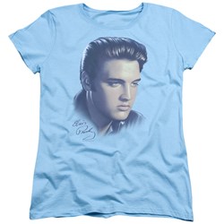 Elvis - Big Portrait Womens T-Shirt In Light Blue