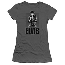 Elvis - Leather Juniors T-Shirt In Charcoal