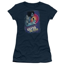 Elvis - On Tour Poster Juniors T-Shirt In Navy