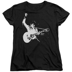 Elvis - Black & White Guitarman Womens T-Shirt In Black