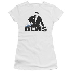 Elvis - Blue Suede Juniors T-Shirt In White
