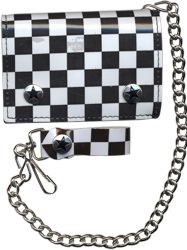 Black and White Checkered Trifold Wallet w/ chain