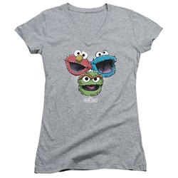 Sesame Street - Juniors Halftone Heads V-Neck T-Shirt
