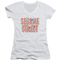 Sesame Street - Juniors In Letters V-Neck T-Shirt