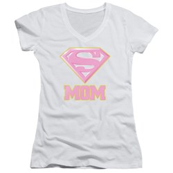 Superman - Juniors Super Mom Pink V-Neck T-Shirt