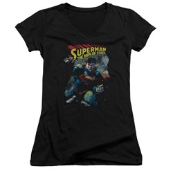 Superman - Juniors Through The Rubble V-Neck T-Shirt