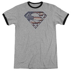 Superman - Mens Wartorn Flag Ringer T-Shirt