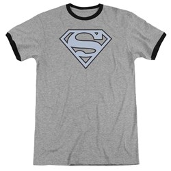 Superman - Mens Carolina Blue&Navy Shield Ringer T-Shirt