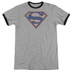 Superman - Mens Blue & Orange Shield Ringer T-Shirt