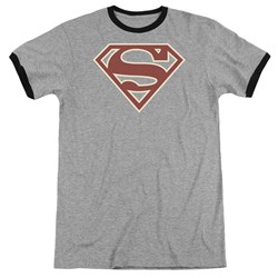 Superman - Mens Crimson & Cream Shield Ringer T-Shirt