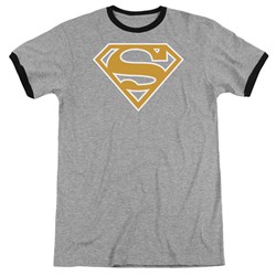 Superman - Mens Lt Orange & White Shield Ringer T-Shirt