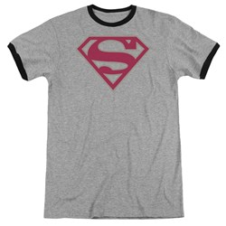 Superman - Mens Crimson & Gray Shield Ringer T-Shirt