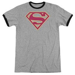 Superman - Mens Red & Gold Shield Ringer T-Shirt