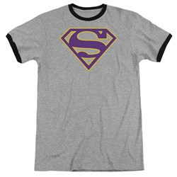 Superman - Mens Purple & Gold Shield Ringer T-Shirt