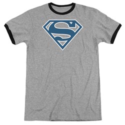 Superman - Mens Blue & White Shield Ringer T-Shirt