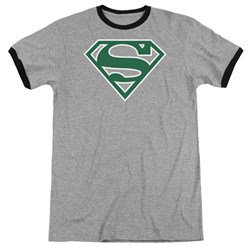Superman - Mens Green & White Shield Ringer T-Shirt