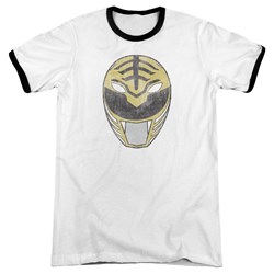 Power Rangers - Mens White Ranger Mask Ringer T-Shirt