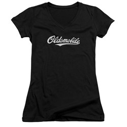 Oldsmobile - Juniors Oldsmobile Cursive Logo V-Neck T-Shirt