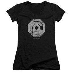 Robocop - Juniors Distressed Ocp Logo V-Neck T-Shirt