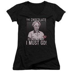 I Love Lucy - Juniors Chocolate Calling V-Neck T-Shirt
