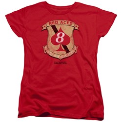 Battlestar Galactica - Womens Red Aces Badge T-Shirt