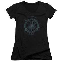 Battlestar Galactica - Juniors Faded Emblem V-Neck T-Shirt