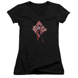 Batman - Juniors Harley Quinn (Diamonds) V-Neck T-Shirt