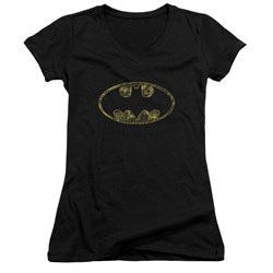 Batman - Juniors Tattered Logo V-Neck T-Shirt