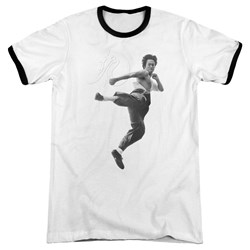 Bruce Lee - Mens Flying Kick Ringer T-Shirt