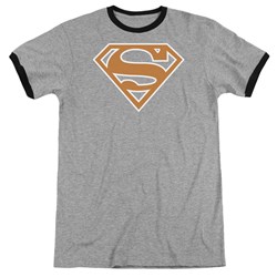 Superman - Mens Burnt Orange&White Shield Ringer T-Shirt