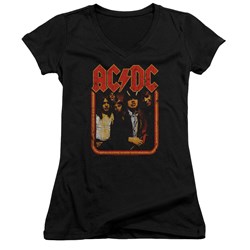 Acdc - Juniors Group Distressed V-Neck T-Shirt