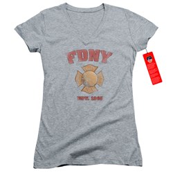 New York City - Juniors Fdny Vintage Badge V-Neck T-Shirt