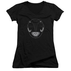 Power Rangers - Juniors Black Ranger Mask V-Neck T-Shirt