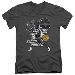Power Rangers - Mens Black Ranger V-Neck T-Shirt