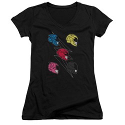 Power Rangers - Juniors Line Helmets V-Neck T-Shirt