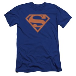 Superman - Mens Blue & Orange Shield Premium Slim Fit T-Shirt