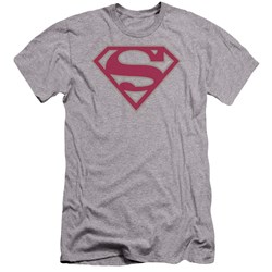 Superman - Mens Crimson & Gray Shield Premium Slim Fit T-Shirt