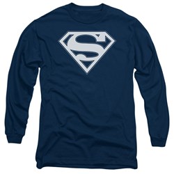 Superman - Mens Navy & White Shield Long Sleeve T-Shirt