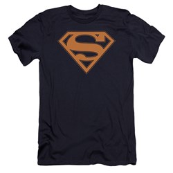 Superman - Mens Navy & Orange Shield Premium Slim Fit T-Shirt