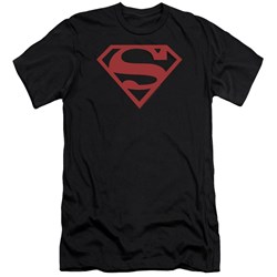 Superman - Mens Red On Black Shield Premium Slim Fit T-Shirt