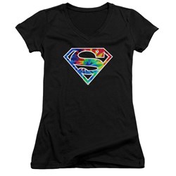 Superman - Juniors Superman Tie Dye Logo V-Neck T-Shirt