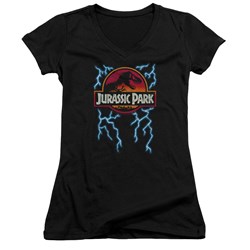Jurassic Park - Juniors Lightning Logo V-Neck T-Shirt