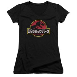 Jurassic Park - Juniors Kanji V-Neck T-Shirt
