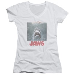 Jaws - Juniors Distressed Jaws V-Neck T-Shirt