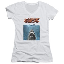 Jaws - Juniors Japanese Poster V-Neck T-Shirt
