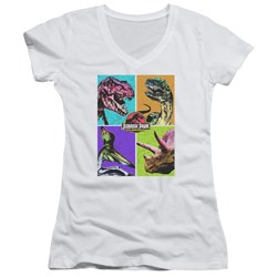 Jurassic Park - Juniors Prehistoric Block V-Neck T-Shirt